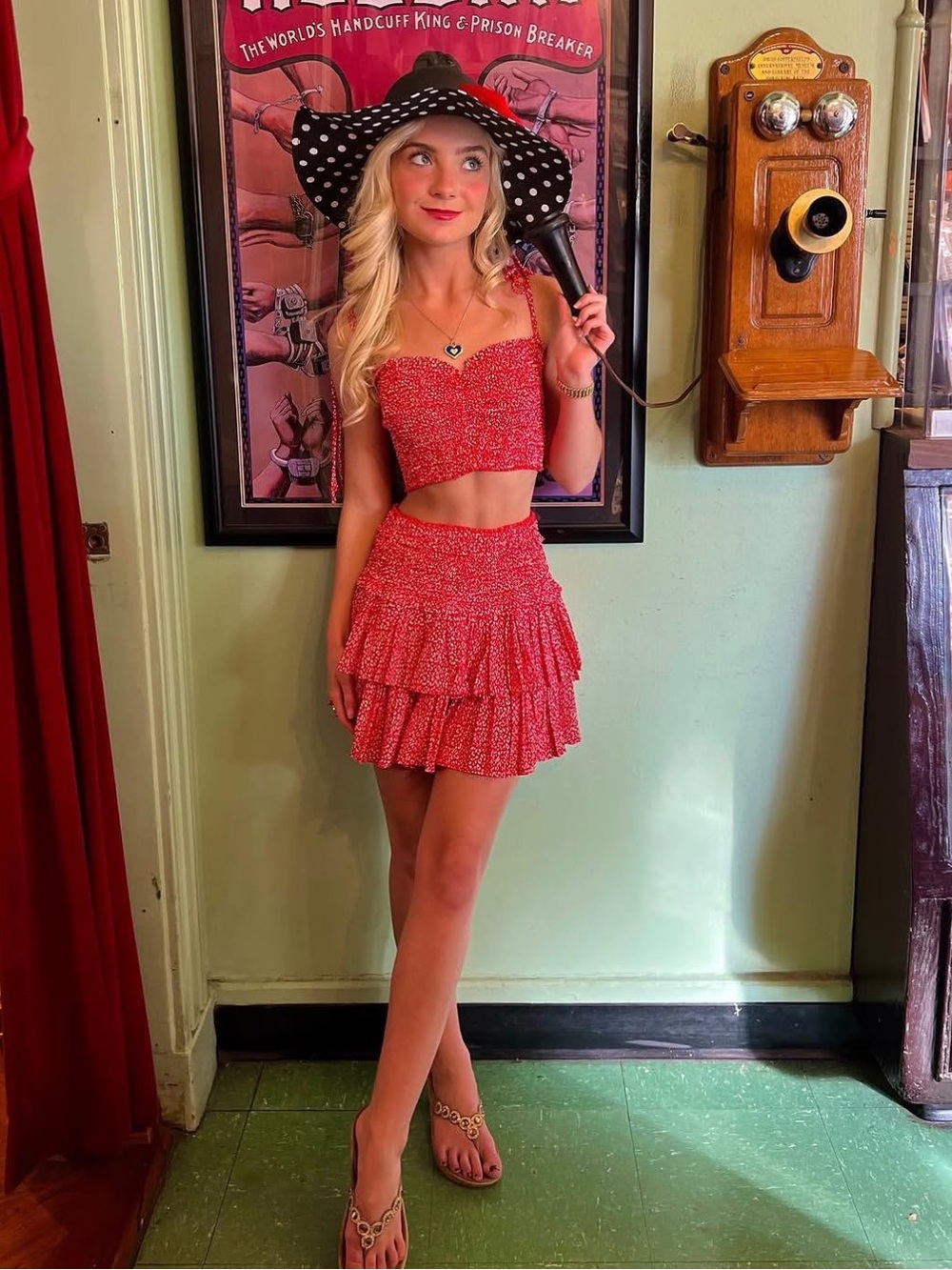 Reset by Jane Red Smocked Two Piece Skirt Set Ruffle Mini Co Ord S